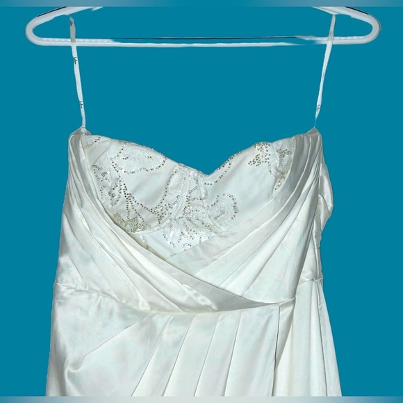 NWT Lulus Heidy White Satin Beaded Strapless Maxi Dress, Size Medium - Picture 6 of 15
